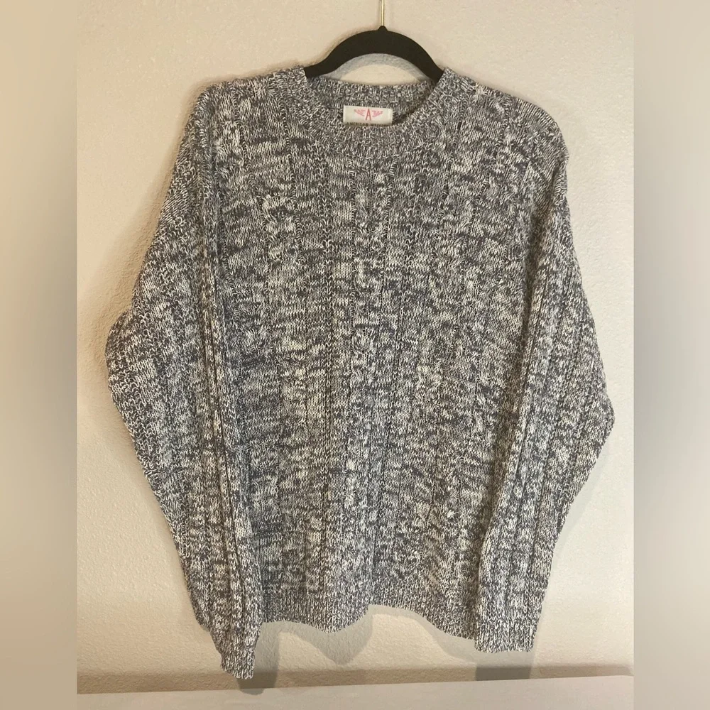American Weekend~Navy/White Marled Pullover Open Knit Braid-Look Sweater~Size L - Picture 5 of 13